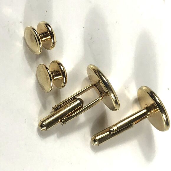 Vintage Black Onyx Gold Tone Cufflinks & 5 Tuxedo Shirt Studs - Picture 5 of 8